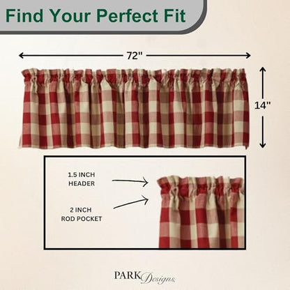 Park Designs Buffalo Check Valance 72" x 14", Garnet & Tan - color: Garnet Valance