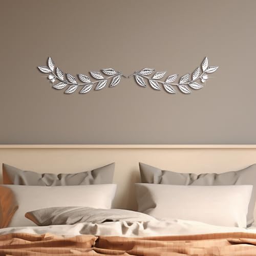 Knitgrip 2 Pcs Silver Metal Leaf Wall Decor Modern Minimalist Leaf Wall Art Bling Home Decoration Classic Hanging Tree Branch Wall Sculptures for Home Living Room Bedroom Bathroom