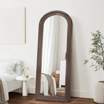 58x22 Solid Wood Arched Full Length Mirror, Elegant Brown Finish - color: Brown-ar Frame, size: 57.9"L x 21.9"W
