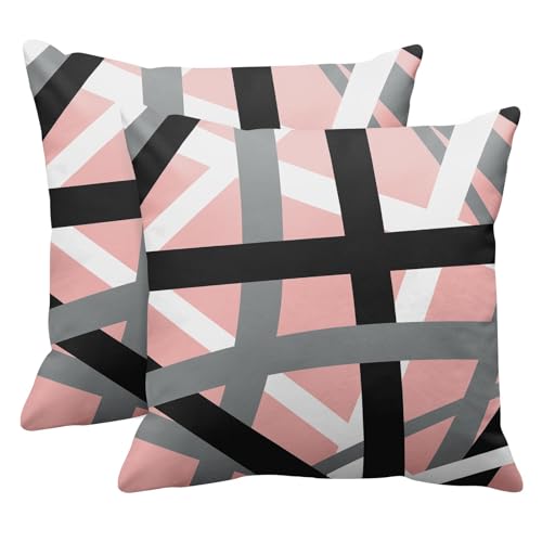 Emvency Throw Pillow Covers Set of 2, 18 x 18 Inch, Striped Retro Pink - color: Pink, size: 18" x 18" (Pack of 2)