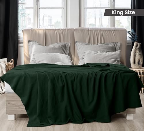 Utopia Bedding 100% Cotton Thermal Blanket Forest Green King, 90x108 Inches - color: Forest Green, size: King