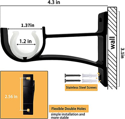 Heavy Duty Black Curtain Rod Holders - 1-inch Curtain Rod Brackets, 2 Pack - color: Black, size: Set of 2