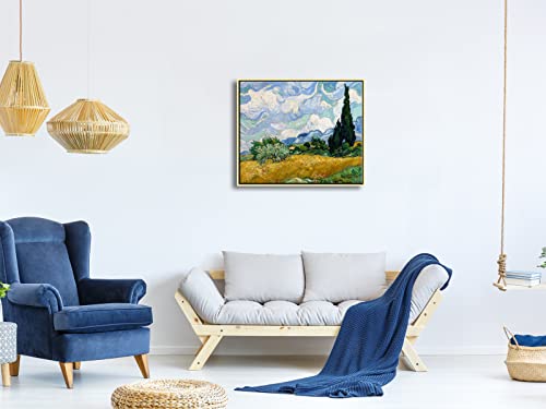 Wieco Art Framed Canvas Art Wheat Field with Cypresses by Van Gogh Impressionist Landscape oil Paintings Canvas Prints Artwork Wall Art for Living Room Home Office Decorations - size: 24"L x 20"W