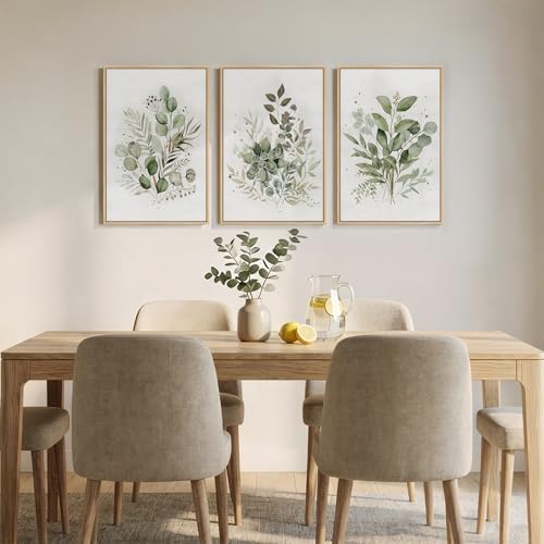 Framed 3 Piece Sage Green Botanical Wall Art for Living Room,16x24 In - color: Green & White, size: 16" W x 24" H x 3Pcs