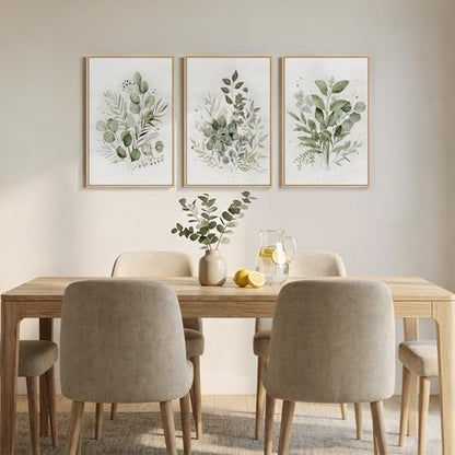 Framed 3 Piece Sage Green Botanical Wall Art for Living Room,16x24 In - color: Green & White, size: 16" W x 24" H x 3Pcs