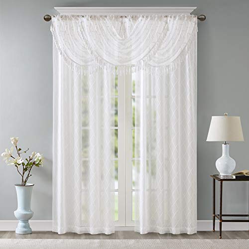 Madison Park Diamond Embroidered Sheer Ascot Valance, 38x46 White - color: White, size: 38"W x 46"L (Pack of 1)