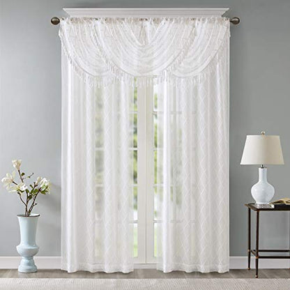 Madison Park Diamond Embroidered Sheer Ascot Valance, 38x46 White - color: White, size: 38"W x 46"L (Pack of 1)