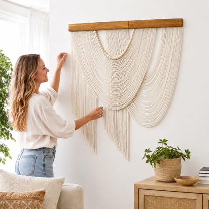 MEIVINES Large Macrame Wall Hanging Boho Tapestry Macrame Wall Art Decor - color: Beige