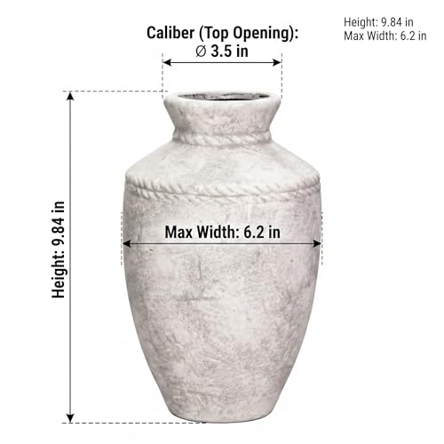 Rustic Ceramic Vase 10 Inch Large Farmhouse Pottery Flower Vases Vintage Decorative Vase for Home Decor Centerpiece for Fireplace Entryway Table Living Room Bedroom Kitchen Decor - color: Light Grey, size: 10 Inch