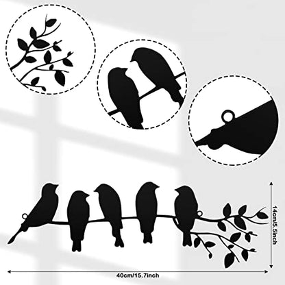 Ferraycle Metal Bird Wall Art, Birds on Branch Sculpture, Black - color: Black