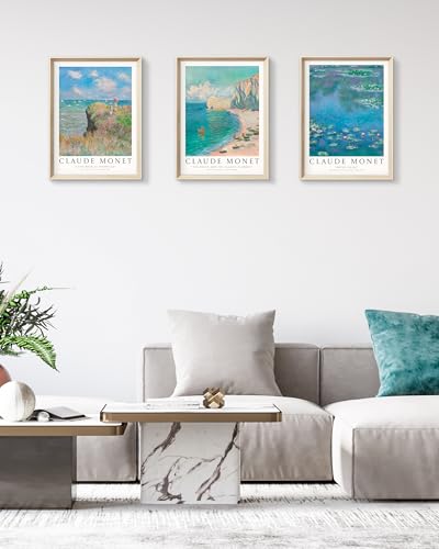 HesenDot Framed Wall Art, Claude Monet Impressionism Canvas Prints Set - color: Framed Monet Waterlily, size: 16"L x 12"W