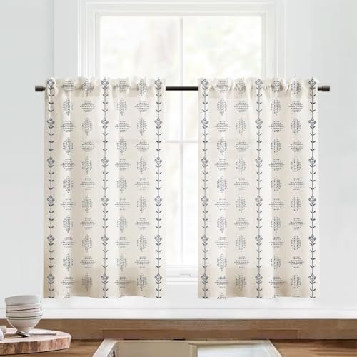 Lino Rosa Bathroom Curtains Window,Small Linen Striped Boho Blue Kitchen Curtains 24 Inch Length Sets - color: Navy, size: 24"W x 24"L (Pack of 2)
