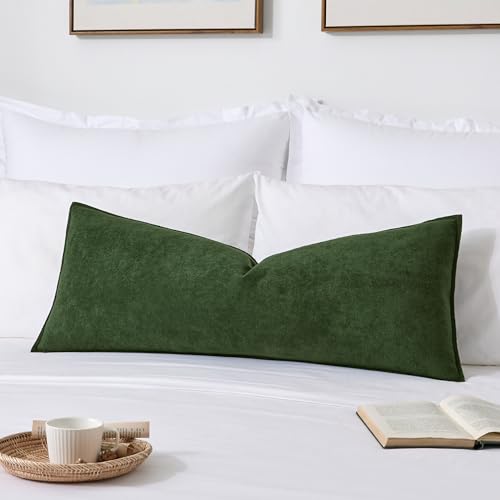 Soft Waterproof 14"x36" Long Lumbar Pillow Cover 1 Pack, Moss Green - color: Moss Green, size: 36" x 14" (Pack of 1)