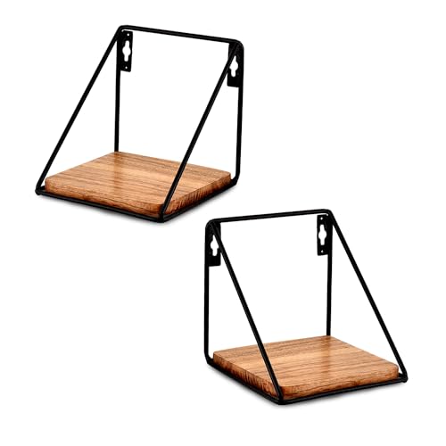 Floating Shelf Iron and Acacia Wood Wall Mounted Shelves Set of 2 for Living Room Bedroom Bathroom (5" x 5" x 5") (Set of 2)
