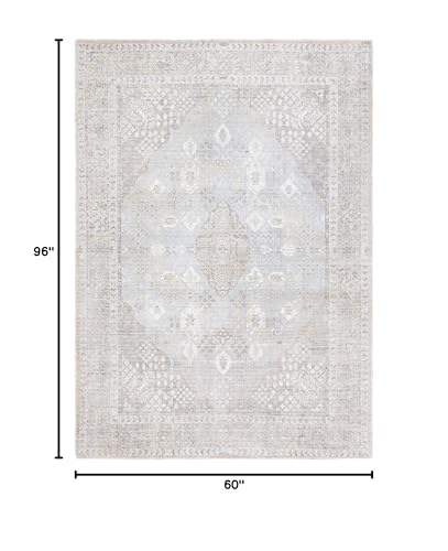 SAFAVIEH Restoration Vintage Collection Area Rug - 5' x 8', Beige & Sand, Handmade Distressed Wool & Viscose, Ideal for High Traffic Areas in Living Room, Bedroom (RVT703B) - size: 5' x 8' (Rectangular)