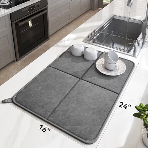 YDKGL 2 pack Dish Drying Mat for Kitchen Counter,PU Leather Dish Mat，Grey - color: Gray, size: 16" x 24"(2 Pack)