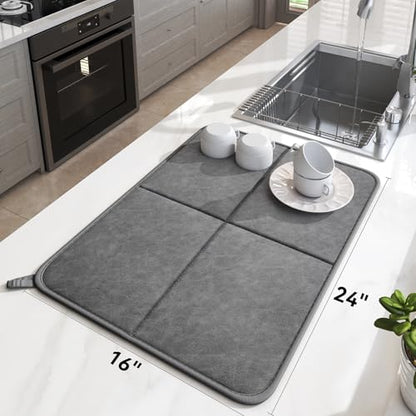 YDKGL 2 pack Dish Drying Mat for Kitchen Counter,PU Leather Dish Mat，Grey - color: Gray, size: 16" x 24"(2 Pack)