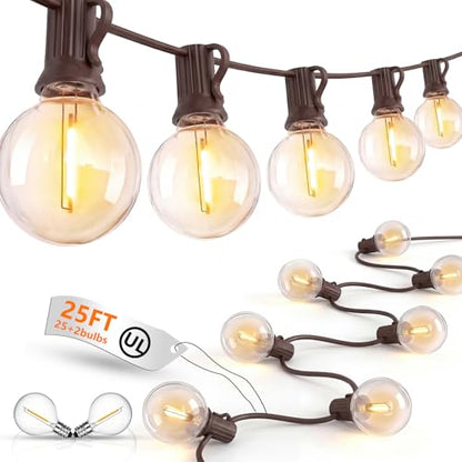 25FT LED G40 Outdoor String Lights with 25 Shatterproof Bulbs, Brown Wire - color: Brown, size: 25Ft