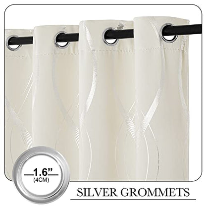 NICETOWN Bedroom Curtains Small Blackout Panels, Beige, Set of 2, 42 by 40 Inch, Window Treatment Thermal Insulated Solid Grommet Blackout Wave Line Foil Print Design Curtains for Kitchen, Cafe, Loft - color: 1 - Beige, size: 42"W x 40"L (Pack of 2)