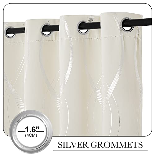 NICETOWN Bedroom Curtains Small Blackout Panels, Beige, Set of 2, 42 by 54 Inch, Window Treatment Thermal Insulated Solid Grommet Blackout Wave Line Foil Print Design Curtains for Kitchen, Cafe, Loft - color: 1 - Beige, size: 42"W x 54"L (Pack of 2)