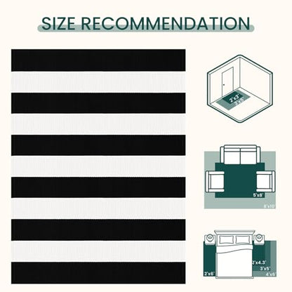 KOZYFLY Black and White Striped Rug 2x3 ft Front Door Mat Woven Cotton Rug - color: Black and White, size: 2' x 3' (Rectangular)