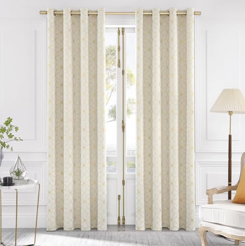 Beauoop Beige Gold 100% Blackout Curtains for Bedroom 50x84 2 Panels - color: Beige/Gold, size: 50"W x 84"L (Pack of 2)