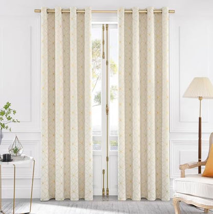 Beauoop Beige Gold 100% Blackout Curtains for Bedroom 50x84 2 Panels - color: Beige/Gold, size: 50"W x 84"L (Pack of 2)