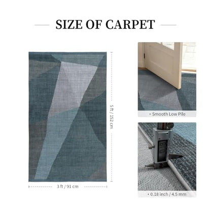 YIHOUSE Mid Century Modern Rug, Washable Non-Slip Low Pile, Blue, 3x5 ft - color: Blue, size: 3' x 5' (Rectangular)