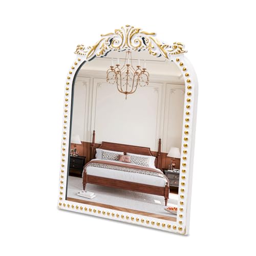 Vintage Makeup Mirror, 12.1"x 9.8" Arched Vanity Mirror - color: White