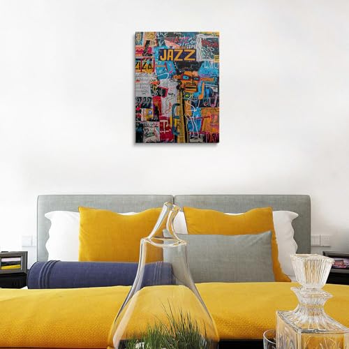 Urban Jazz Canvas Wall Art Graffiti Framed Music Studio Prints 16x24 Inch - color: Urban Jazz, size: 24"L x 16"W