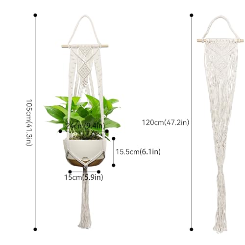 USLAI Macrame Plant Hanger, for Up to 12 Inch Pots, 47 Inch, Ivory, 2 Pack - color: 47+47 Inch - Ivory