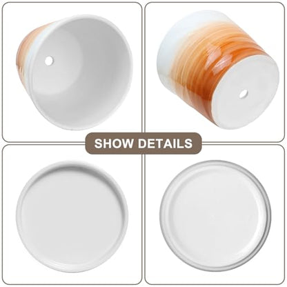 5 Inch Ceramic Plant Pot(5.5 in Diameter, 4 Pack) - color: Khaki + White, size: 5.5 Inch-4 Pack