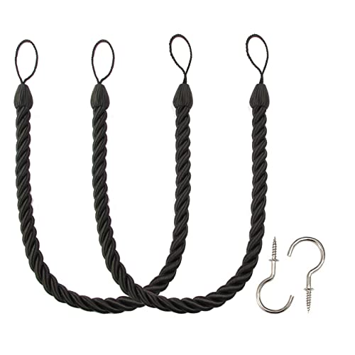 BEL AVENIR Curtain Tiebacks Ropes Tie-Backs,Handmade Holdbacks(Black,2P) - color: Black, size: 2pack