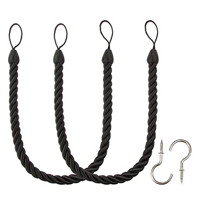 BEL AVENIR Curtain Tiebacks Ropes Tie-Backs,Handmade Holdbacks(Black,2P) - color: Black, size: 2pack