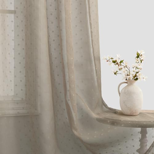 Light Taupe Sheer Curtains 72 Inch Rustic Polka Dots Semi Sheer Curtain - color: Light Taupe, size: 52"W x 72"L (Pack of 2)