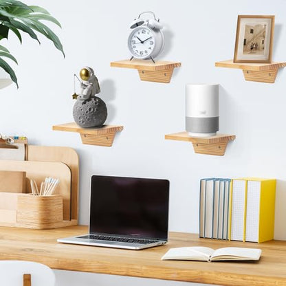 Small Wall Shelves,Speaker Shelf,Floating Shelf Trapezoid for Wifi Router - color: Natural Wood, size: Set of 2