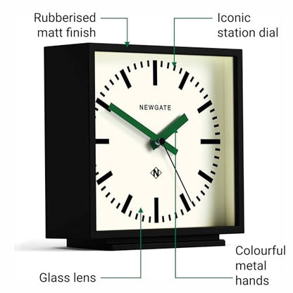 NEWGATE® Amp Desk Clock | Square Station Clock Design | Black case with Green Hands | Modern Style for Desk, Table top, Mantel, Shelf or Bedside - color: Green