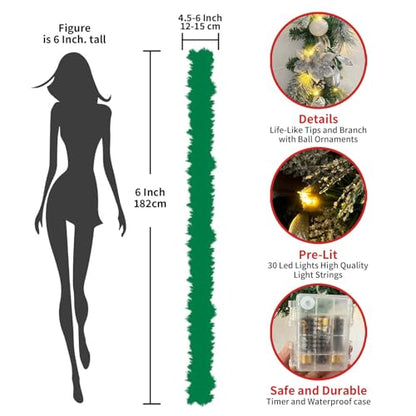 WANNA-CUL Pre-Lit 6ft Silver White Christmas Garland with 30 LED Lights - color: 05-sliver White
