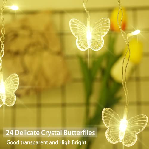 Butterfly Curtain Fairy Lights USB Plug in,8 Modes 120 LED 14.7FT Firefly Twinkle Timer String Lights with Remote, Waterproof Copper Wire for Bedroom Patio Christmas Wedding Party(Warm White) - color: Warm White