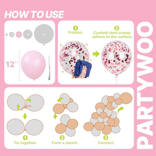 PartyWoo Hot Pink Balloons 66pcs 12 Inch Magenta Fuchsia Latex Balloons - color: Pink-3314