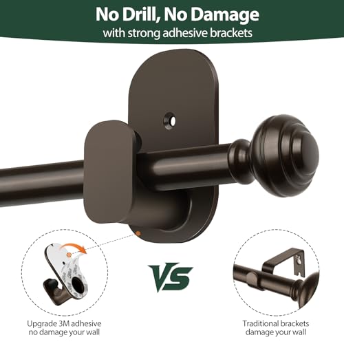 KAMANINA No Drill Curtain Rods 2 Pack 16-30", 3M Adhesive Brackets, Bronze - color: Bronze, size: 16-30"（2Pack）