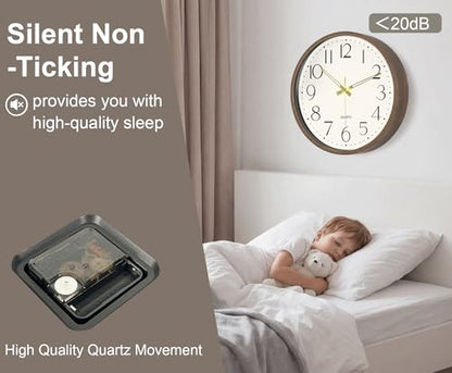 2 Pack 16 Inch Wall Clock, Silent Analog Clock Battery Operated - color: Brown Wood Grain, size: 16In-2Pcs