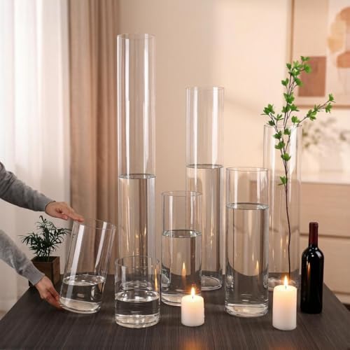 CYS EXCEL Cylinder Clear Glass Vase (H:26" D:6") | Multiple Size Choices Glass Flower Vase Centerpieces | Hurricane Floating Candle Holder Vase - size: H-26" D-6"