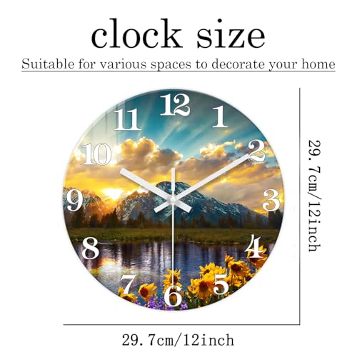 XFM Nature Landscape Wall Clock 12 Inch Sunrise Mountain - color: Yellow3, size: 12 Inch