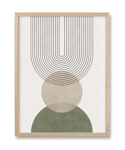 HesenDot 12x16in Boho Sage Green Geometric Natural OAK Wood Framed Wall Art - color: Boho Green Geometric