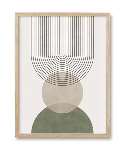 HesenDot 12x16in Boho Sage Green Geometric Natural OAK Wood Framed Wall Art - color: Boho Green Geometric