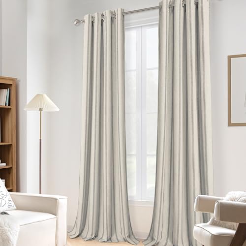 DriftAway Farmhouse Linen Stripe Blackout Curtains, W52xL120, Gray - color: G Gray Stripe, size: 52"W x 120"L (Pack of 2)