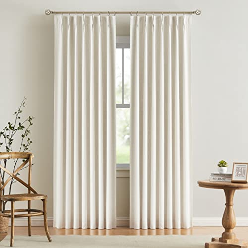 Vision Home Natural Pinch Pleated Full Blackout Curtains Linen Blended Room Darkening Window Curtains 63 inch for Living Room Bedroom Thermal Insulated Pinch Pleat Drapes with Hooks 2 Panel 40"Wx63"L - color: Natural, size: 40"W x 63"L (Pack of 2)