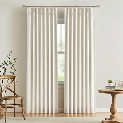 Vision Home Natural Pinch Pleated Full Blackout Curtains Linen Blended Room Darkening Window Curtains 63 inch for Living Room Bedroom Thermal Insulated Pinch Pleat Drapes with Hooks 2 Panel 40"Wx63"L - color: Natural, size: 40"W x 63"L (Pack of 2)