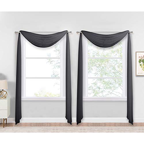 NICETOWN Black Sheer Villa Scarf Curtain Panels, Simple Voile Sheer Scarf Valance for Your Son & Farther Bedroom, 2 Pieces, 60" Length by 216" Width - color: Black